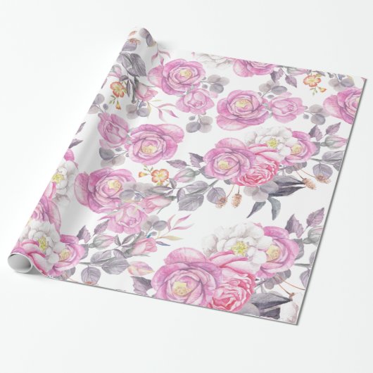 Rozen bloemen van het donkergrijze elegant land cadeaupapier (Uitgerold)