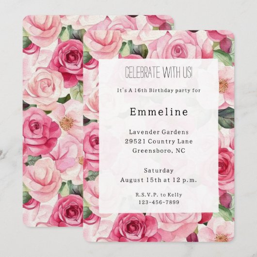  Rozen Bloemen Verjaardag Kaart (Voorkant / Achterkant)