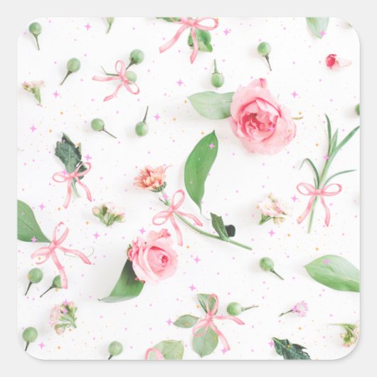 Rozen bloemen vierkante sticker (Voorkant)