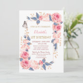 Rozen bloemen vlinder gestreept kaart (Staand voorkant)