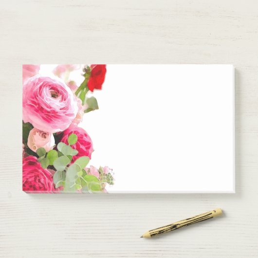 Rozen bloemen Waterverf Aangepaste lege Sjabloon Post-it® Notes (Op bureau)
