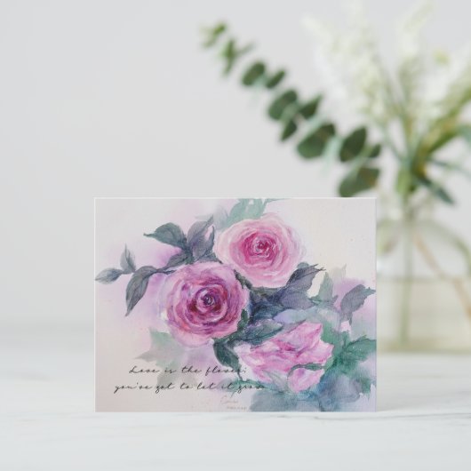  Rozen Bloemen Waterverf Art Briefkaart (Staand voorkant)