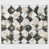 Rozen Bloemen Zwart Wit Diamantpatroon Cadeaupapier (Vlak)