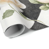 Rozen Bloemen Zwart Wit Diamantpatroon Cadeaupapier (Rol Hoek)