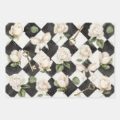 Rozen Bloemen Zwart Wit Diamantpatroon Inpakpapier Vel (Voorkant 2)