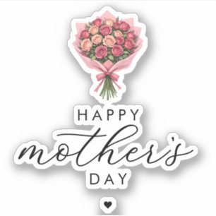 Rozen Bloemenboeket Happy Moederdag Elegant Sticker