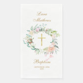 Rozen Bloemenguirlande Goud Doopfeest Servet (Voorkant)