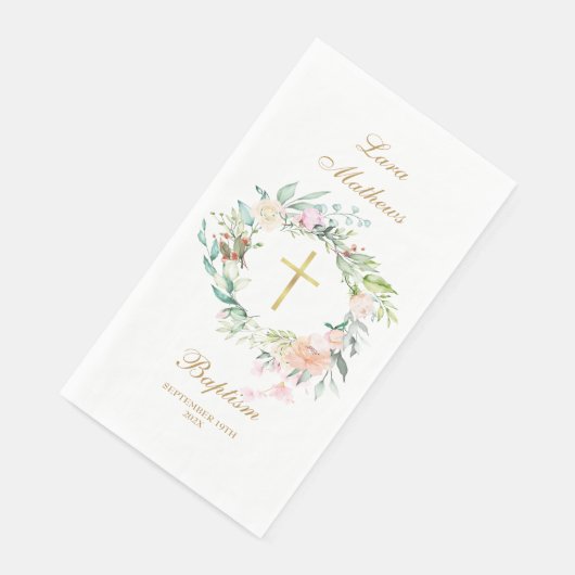 Rozen Bloemenguirlande Goud Doopfeest Servet (Hoek)