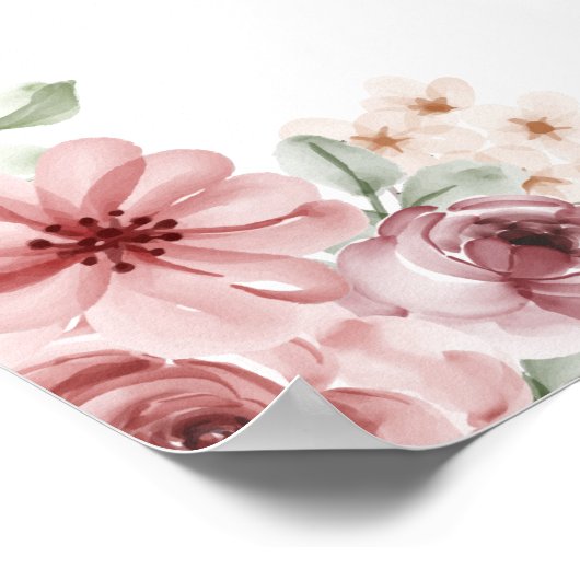 Rozen Bloemenhart Script Bruiloft Welkomstbord Poster (Hoek)