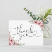 Rozen bloemenhart script zwart-wit bedankkaart (Staand voorkant)