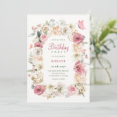 Rozen bloemenpastel waterverf verjaardag kaart (Staand voorkant)