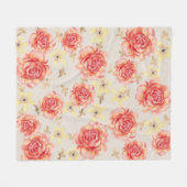 Rozen Bloemenroze & geel op Golden Bees Backgrand Fleece Deken (Voorkant (Horizontaal))