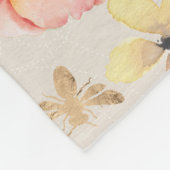 Rozen Bloemenroze & geel op Golden Bees Backgrand Fleece Deken (Hoek)