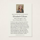 Rozen Bloemenrozenkrans begrafenisgebed Visitekaartje (Achterkant)