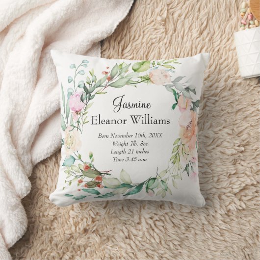Rozen Bloemenslingel Baby Geboorte Stats Kussen (Deken)