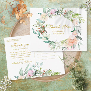 Rozen Bloemenslingers Gouden Script Bedankt Briefkaart