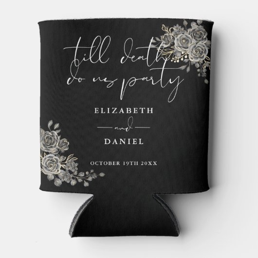 Rozen bloemenzwart-wit gotische bruiloft blikjeskoeler (Voorkant)