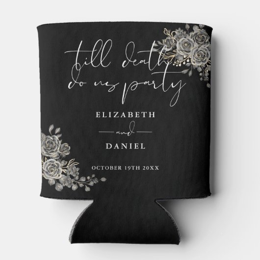 Rozen bloemenzwart-wit gotische bruiloft blikjeskoeler (Achterkant)