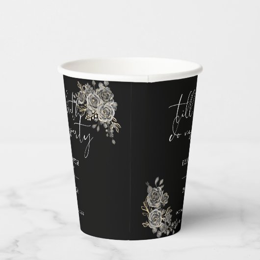 Rozen bloemenzwart-wit gotische bruiloft papieren bekers (Rechts)