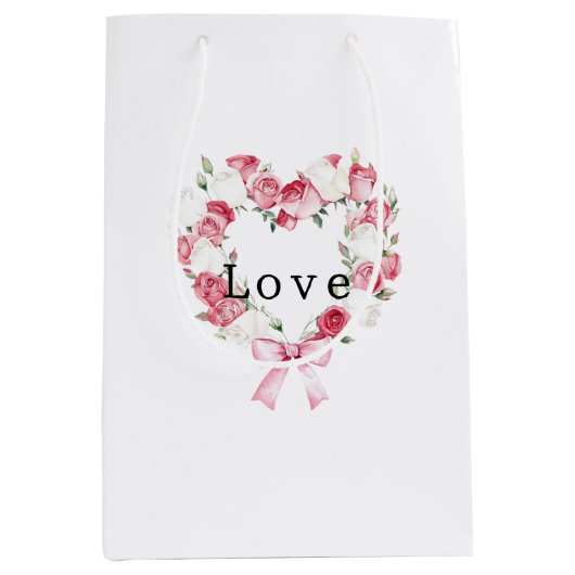 Rozen Bloemhartige Bruidsdouche Medium Cadeauzakje (Voorkant)