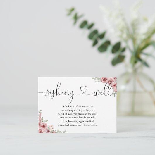 Rozen Bloemhartje Script Wishing Well Bruiloft Informatiekaartje (Staand voorkant)
