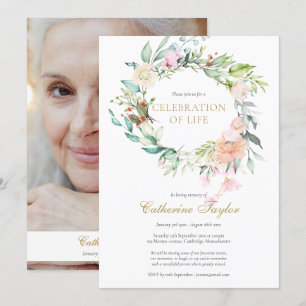 Rozen Bloemige Foto Viering van het Leven Funeral Kaart