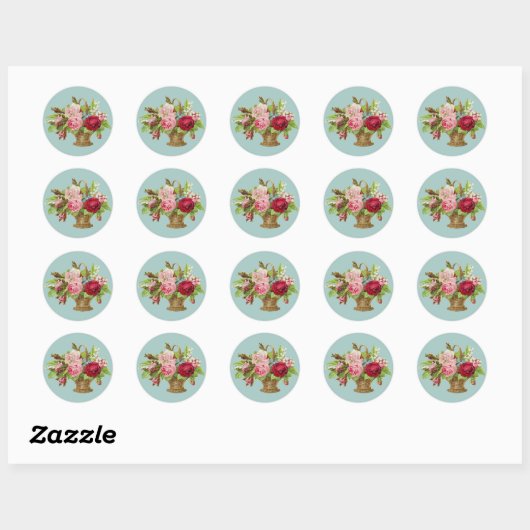 Rozen bloemmand Ronde Sticker (Vel)