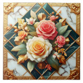 Rozen bloemontwerp met gouden accenten tegeltje (Voorkant)