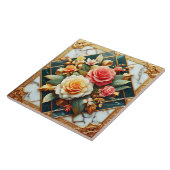 Rozen bloemontwerp met gouden accenten tegeltje (Zijkant)