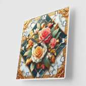 Rozen bloemontwerp met gouden accenten vierkante klok (Hoek)