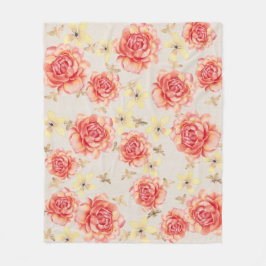 Rozen Bloemrijk Roze & Geel op Gouden Bijen Achter Fleece Deken