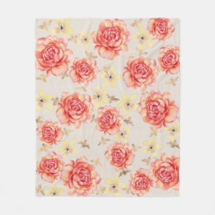 Rozen Bloemrijk Roze & Geel op Gouden Bijen Achter Fleece Deken