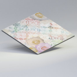 Rozen bloesems op  retro Antiek kant Tegeltje