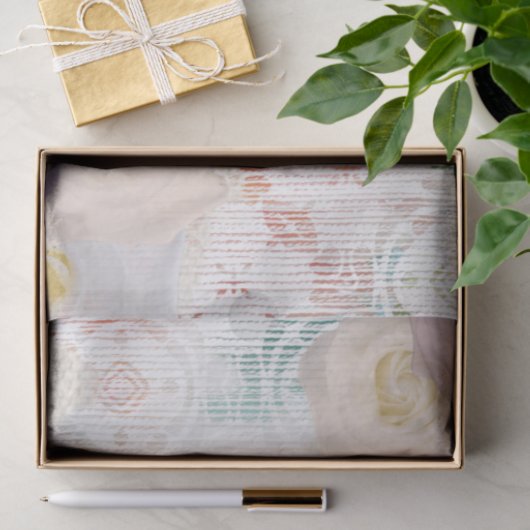 Rozen bloesems op  retro Antiek kant Tissuepapier (Geschenk)