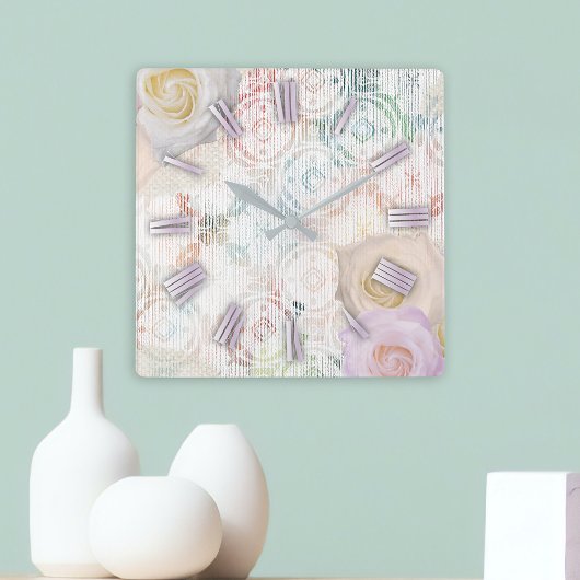 Rozen bloesems op  retro Antiek kant Vierkante Klok