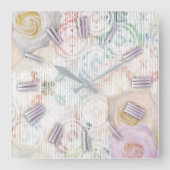 Rozen bloesems op  retro Antiek kant Vierkante Klok (Voorkant)