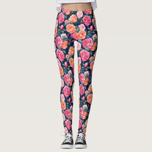 Rozen Blooming Flowers Pattern Leggings (Voorkant)
