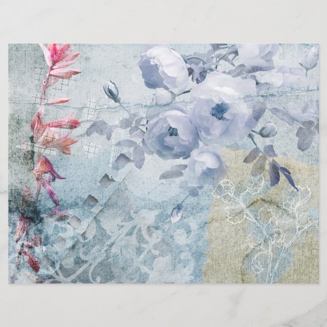 Rozen Blue 2 Grunge Scrapbook paper (Voorkant)