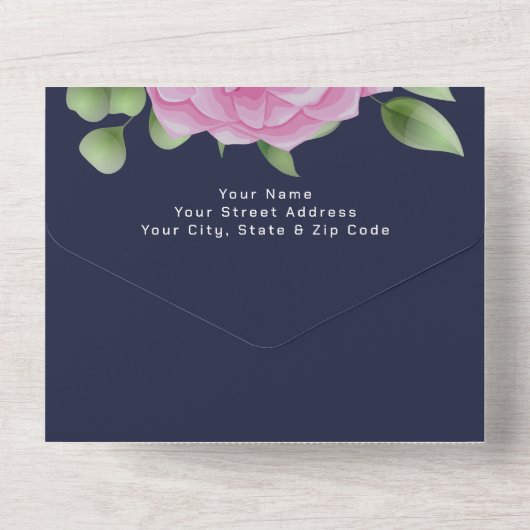 Rozen Blue All in One Wedding Invitation All In One Uitnodiging (Achterkant)