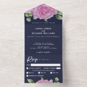 Rozen Blue All in One Wedding Invitation Uitnodiging (Binnen)