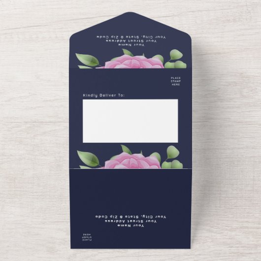 Rozen Blue All in One Wedding Invitation Uitnodiging (Buitenkant)