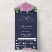 Rozen Blue All in One Wedding Invitation Uitnodiging (Binnen)