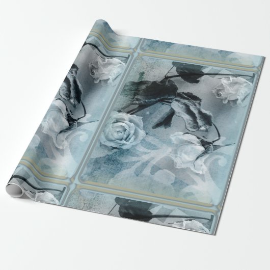 Rozen Blue Dreamy Cadeaupapier (Uitgerold)