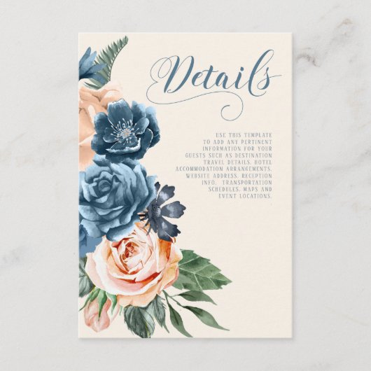 Rozen Blue/Peach Wedding Details ID584 Informatiekaartje (Voorkant)