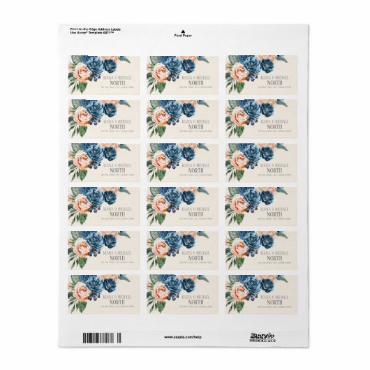 Rozen Blue/Peach Wedding ID584 Etiket (Full Sheet)