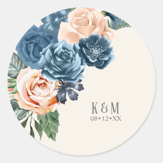 Rozen Blue/Peach Wedding ID584 Ronde Sticker (Voorkant)