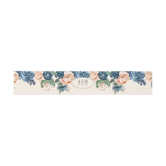 Rozen Blue/Peach Wedding ID584 Uitnodigingen Wikkel (Vlak)