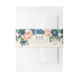 Rozen Blue/Peach Wedding ID584 Uitnodigingen Wikkel