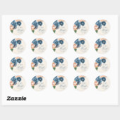 Rozen Blue/Peach Wedding Love and Bedankt ID584 Ronde Sticker (Vel)