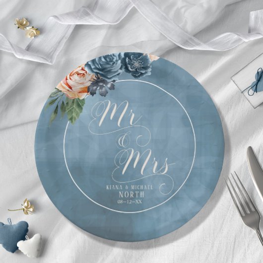 Rozen Blue/Peach Wedding Mr en Mrs ID584 Papieren Bordje